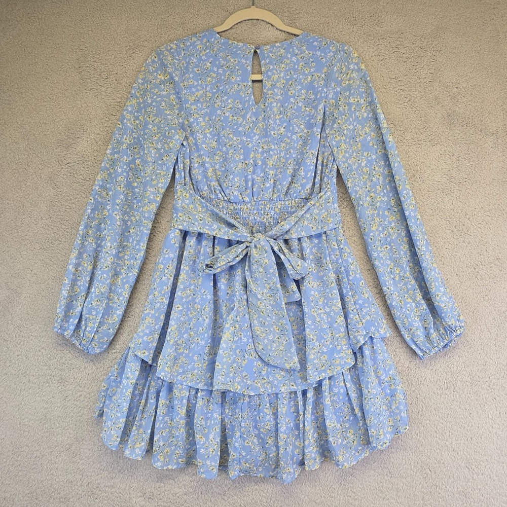 Japna Dress Womens S Blue Tiered Floral Boho Coastal Milkmaid Cottagecore Dainty - Picture 3 of 16